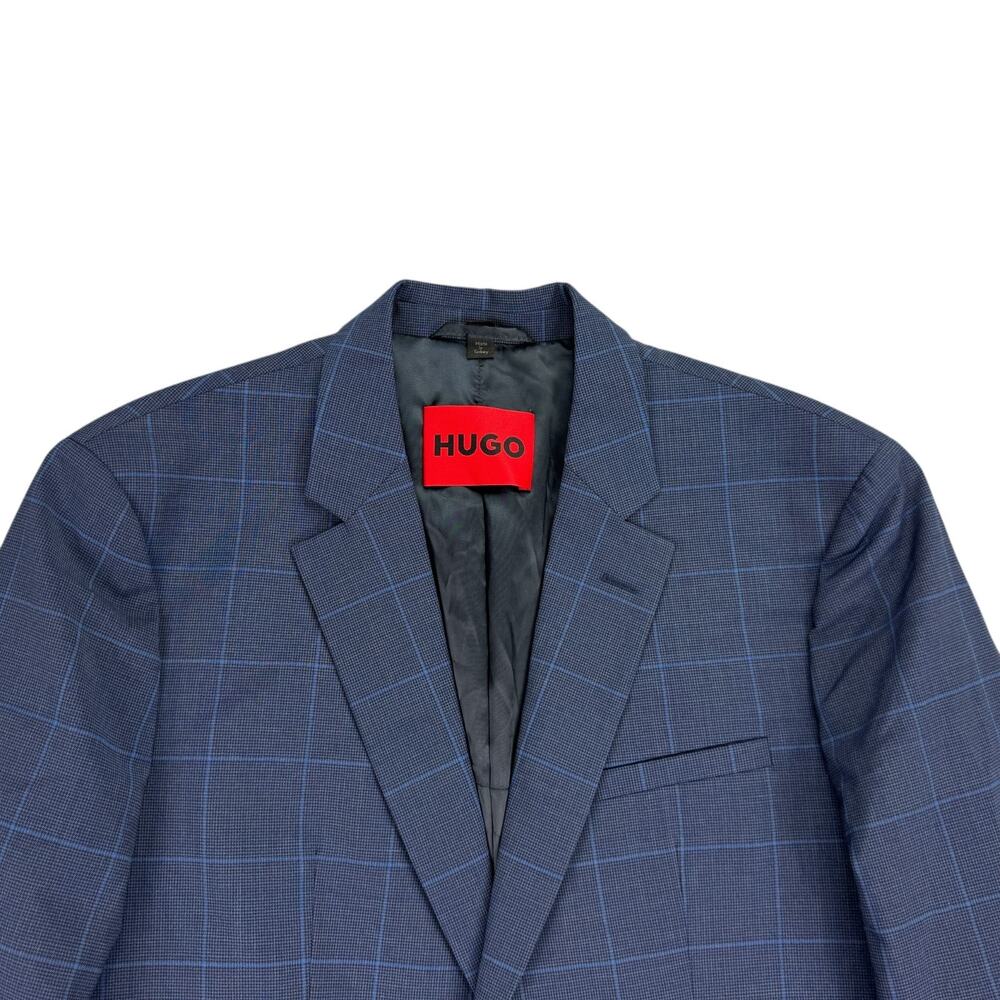 Hugo Boss Mens Modern Fit Super Flex Windowpane Suit Jacket Dark Blue 36S - Picture 2 of 8